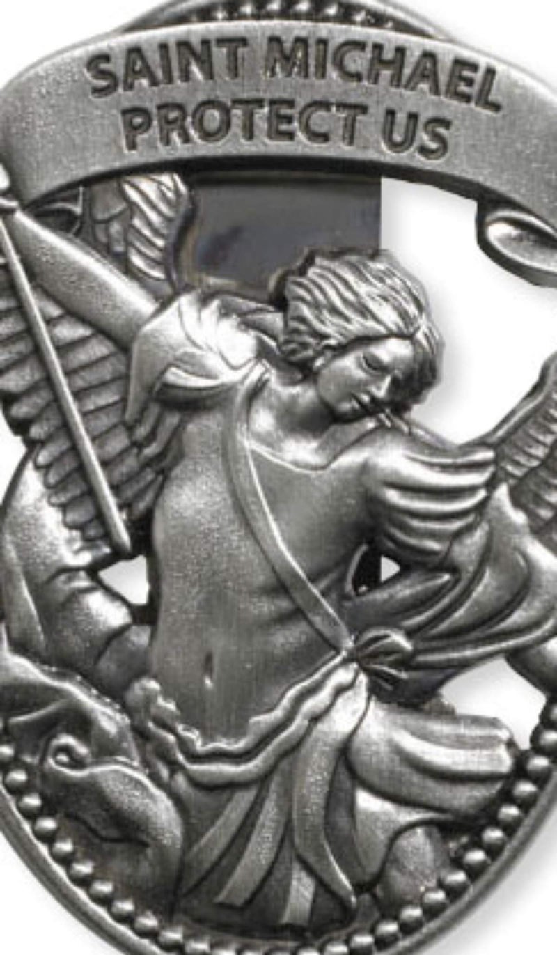 Sacred Traditions مقطع واقي من الفضة التقليدية المقدسة من سبيكة الزنك، رئيس الملائكة ميخائيل، احمنا، 2 1/4 بوصة - Image 4